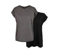 Urban Classics Ladies Extended Shoulder Tee 2-Pack, Camiseta, Mujer, Negro (Dark Shadow/Black), XS