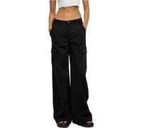 Urban Classics Ladies High Waist Wide Leg Twill Cargo Pants, Pantalones Mujer, Black,
