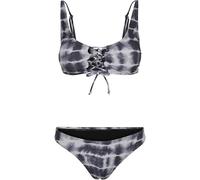 Urban Classics Ladies Lace Up Tie Dye Bikini Mujer Set Bikini Negro-Blanco