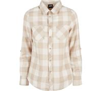 Urban Classics Ladies Ladies Turnup Checked Flannel Shirt Whitesand/light taupe XL