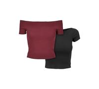 Urban Classics Ladies Off Shoulder Rib Tee 2-Pack Camiseta para Mujer, Multicolor (Redwine/Black), L