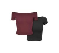 Urban Classics Ladies Off Shoulder Rib Tee 2-Pack Camiseta para Mujer, Multicolor (Redwine/Black), XL