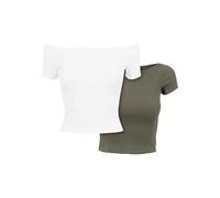Urban Classics Ladies Off Shoulder Rib Tee 2-Pack Camiseta para Mujer, Multicolor (White Olive), XL