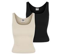 Urban Classics Ladies Organic Basic Rib Top 2-Pack Camiseta, Arena Blanca + Negro, L para Mujer