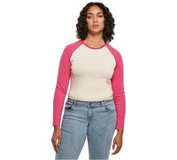Urban Classics Ladies Organic Cropped Retro Baseball Longsleeve Camiseta para Mujer, Multicolor (Whitesand/Hibiskus Pink), M