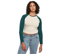 Urban Classics Ladies’ Organic Cropped Retro Long-Sleeved Baseball Mujer Camiseta Manga Larga Blanco-Negro