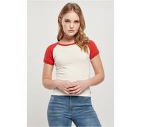 Urban Classics Ladies T-Shirt Ladies Organic Stretch Short Retro Baseball Tee Whitesand/Hugered S
