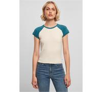 Urban Classics Ladies T-Shirt Ladies Organic Stretch Short Retro Baseball Tee Whitesand/Jasper 4XL