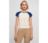 Urban Classics Ladies T-Shirt Ladies Organic Stretch Short Retro Baseball Tee Whitesand/Spaceblue XS