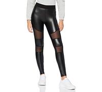 Urban Classics Ladies Tech Mesh Faux Leather Leggings, Negro, S para Mujer