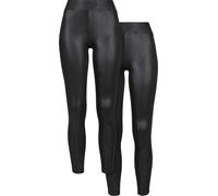 Urban Classics Leggings de cuero sintético para mujer, pack de 2 negro+negro XS