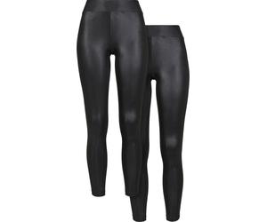 Urban Classics Leggings de cuero sintético para mujer, pack de 2 negro+negro XS