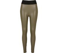Urban Classics Leggings de Mujer, Leggings de Cuero Sintético, Pantalones con Cintura Alta, Cintura Antiestrés, Verde Oliva, Talla 5XL