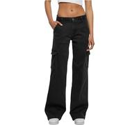 Urban Classics Pantalón Cargo Mujer Cintura Alta Recto Mujer Tejanos Negro Ancho