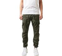 URBAN CLASSICS Pantalón jogging Camo Cargo con bolsillos de parche laterales y traseros, ajuste holgado, estampado camuflaje, cintura cordón, puños elásticos, color Verde Camo, talla 44
