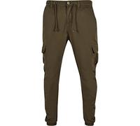 URBAN CLASSICS Pantalón jogging Cargo con bolsillos de parche 2 laterales y 2 traseros, ajuste slim fit, color liso, cintura cordón, puños elásticos, color verde, talla S