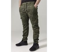 URBAN CLASSICS Pantalón jogging Camo Cargo con bolsillos de parche laterales y traseros, ajuste holgado, estampado camuflaje, cintura cordón, puños elásticos, color Verde Camo, talla 44