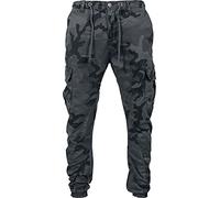 URBAN CLASSICS Pantalón jogging Camo Cargo con bolsillos de parche laterales y traseros, ajuste holgado, estampado camuflaje, cintura cordón, puños elásticos, color Gris Camo, talla 34