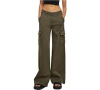 Urban Classics Pantalones Cargo para Mujer de Cintura Alta y Pierna Ancha, Verde Oliva, 36