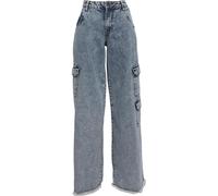 Urban Classics Pantalones de Mezclilla Cargo de Cintura Media para Mujer
