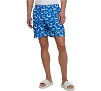 Urban Classics Pattern Swim Shorts Palm - Bañador para Hombre, Color Negro y Verde Oliva, Azul Claro/Blanco, L
