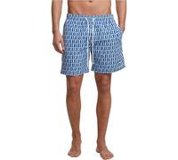 Urban Classics Pattern Swim Shorts Palm - Bañador para Hombre, Color Negro y Verde Oliva, Patrón Azul Retro, 3XL