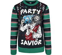 Urban Classics Saviour Christmas Sweater Hombre Christmas Jumper Negro-Verde-Blanco L