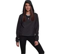 URBAN CLASSICS Sudadera básica cortavientos mujer, con capucha ajustable, bolsillo grande y cremallera frontal, cintura ajustable y bolsillos delanteros, color Negro, Talla XS