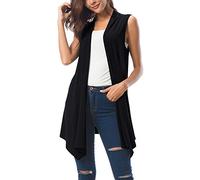 Urban Coco Cárdigan sin Mangas para Mujer, Chaleco de Verano Abierto al Frente, Ligero y Fresco, Negro -, XXL