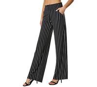 Urban Coco Palazzo - Pantalones para Mujer Bohemios, de Playa, de Pernera Ancha, de Descanso, de Cintura Alta, con Bolsillos, Negro/Blanco, Large