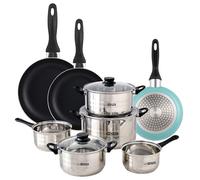 Urban Cook Set de Batería de cocina de 8pc en acero inoxidable + 3 Sartenes Ø16Ø20Ø24cm Azul mate en aluminio prensado