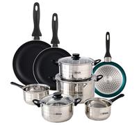 Well Home Set de Batería de cocina de 8pc en acero inoxidable + 3 Sartenes Ø16Ø20Ø24cm Azul metalizado en aluminio prensado