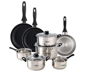 Urban Cook Set de Batería de cocina de 8pc en acero inoxidable + 3 Sartenes Ø16Ø20Ø24cm Gris metalizado en aluminio prensado