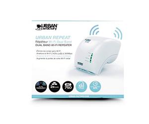 Urban Factory Repetidor WiFi Amplificador de Red - Dual Band con Punto de Acceso Red Extender y Mini Router Alcance Aumento Inalámbrico Frecuencia 2.4 GHz y 5 GHz Velocidad 433 Mbps (Modelo AC750)