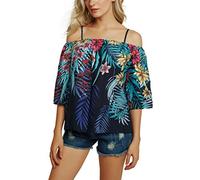 Urban GoCo Camisas Manga Corta de Camiseta de Floral Impreso de Blusa del Hombro Fuera de Las Mujeres Tops (M, #5)