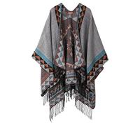 Urban GoCo Mujer Poncho Cárdigan de Punto Capa Gran Tamaño Estampado Étnico Chal Bufanda Manta con Borlas (#5 Gris)