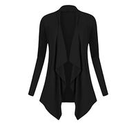Urban GoCo Mujeres Cárdigan Drapeado de Manga Larga Chaqueta con Frente Abierto Rebecas Dobladillo Irregular Negro L