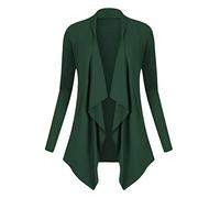 Urban GoCo Mujeres Cárdigan Drapeado de Manga Larga Chaqueta con Frente Abierto Rebecas Dobladillo Irregular (XXL, Verde Oscuro)