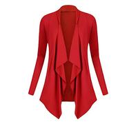 Urban GoCo Mujeres Cárdigan Drapeado de Manga Larga Chaqueta con Frente Abierto Rebecas Dobladillo Irregular (X-Large, Rojo)