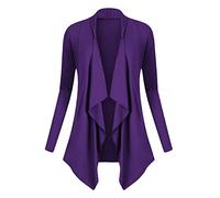 Urban GoCo Mujeres Cárdigan Drapeado de Manga Larga Chaqueta con Frente Abierto Rebecas Dobladillo Irregular (L, Morado)