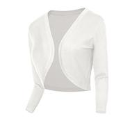 Urban GoCo Mujeres Chaqueta Corta Punto de Manga 3/4 Rebecas Escote en V Bolero Cárdigan (Large, #2 Blanco)