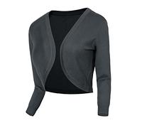 Urban GoCo Mujeres Chaqueta Corta Punto de Manga 3/4 Rebecas Escote en V Bolero Cárdigan (Large, #2 Gris Oscuro)