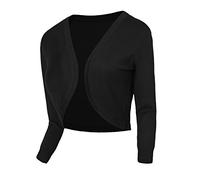 Urban GoCo Mujeres Chaqueta Corta Punto de Manga 3/4 Rebecas Escote en V Bolero Cárdigan (S, #2 Negro)