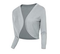 Urban GoCo Mujeres Chaqueta Corta Punto de Manga 3/4 Rebecas Escote en V Bolero Cárdigan (Small, #2 Gris Claro)