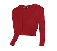 Urban GoCo Mujeres Chaqueta Corta Punto de Manga 3/4 Rebecas Escote en V Bolero Cárdigan (XL, Rojo)