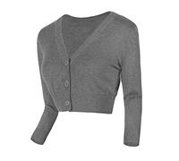 Urban GoCo Mujeres Chaqueta Corta Punto de Manga Larga Rebecas Escote en V Bolero Cárdigan Gris Oscuro L