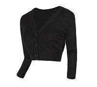 Urban GoCo Mujeres Chaqueta Corta Punto de Manga Larga Rebecas Escote en V Bolero Cárdigan Negro S