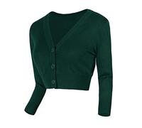 Urban GoCo Mujeres Chaqueta Corta Punto de Manga Larga Rebecas Escote en V Bolero Cárdigan Verde Oscuro L