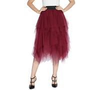 Urban GoCo Mujeres Enagua Falda Corta Midi Tul Damas Cintura Elástica Asimetricas Tutu Falda para Fiesta Danza (XL, Vino Rojo)