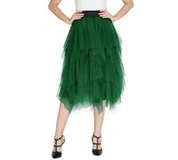Urban GoCo Mujeres Enagua Falda Corta Midi Tul Damas Cintura Elástica Asimetricas Tutu Falda para Fiesta Danza (M, Verde Oscuro)